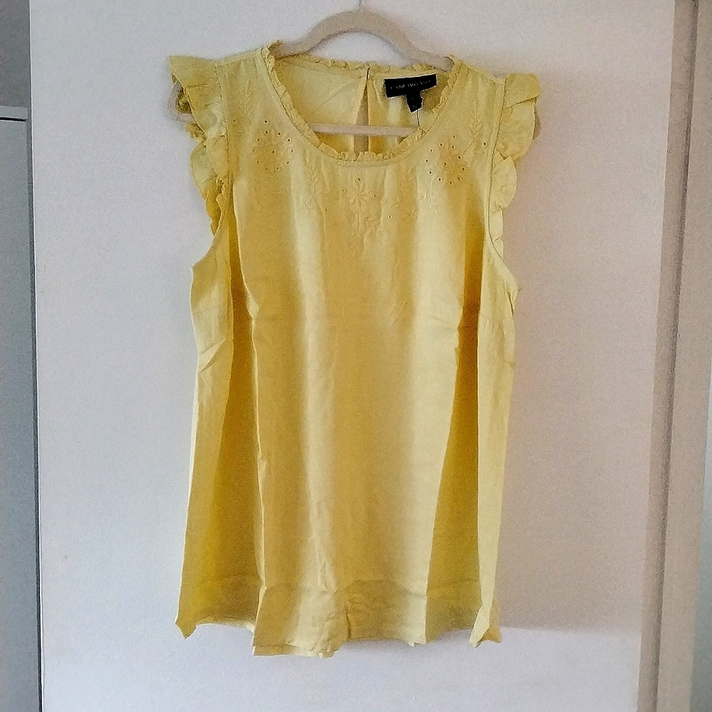 Mixed-Media Embroidered Tank, Yellow, Lane Bryant, NWT, Size 12 (0X)